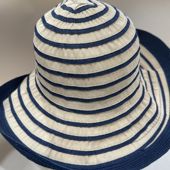 Made in Italy Striped Blue and Cream Sun Hat ? 50% straw collapsible main image 7